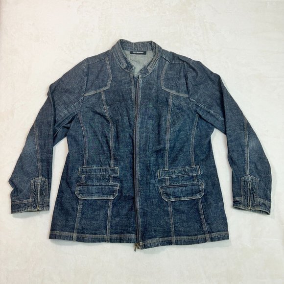 PENNINGTONS Women's 16 Jean Jacket Denim Blue Casual Zip-Up Classic Outerwear - Picture 1 of 16